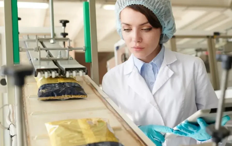 Profesional realizando control de calidad de alimentos Packaging